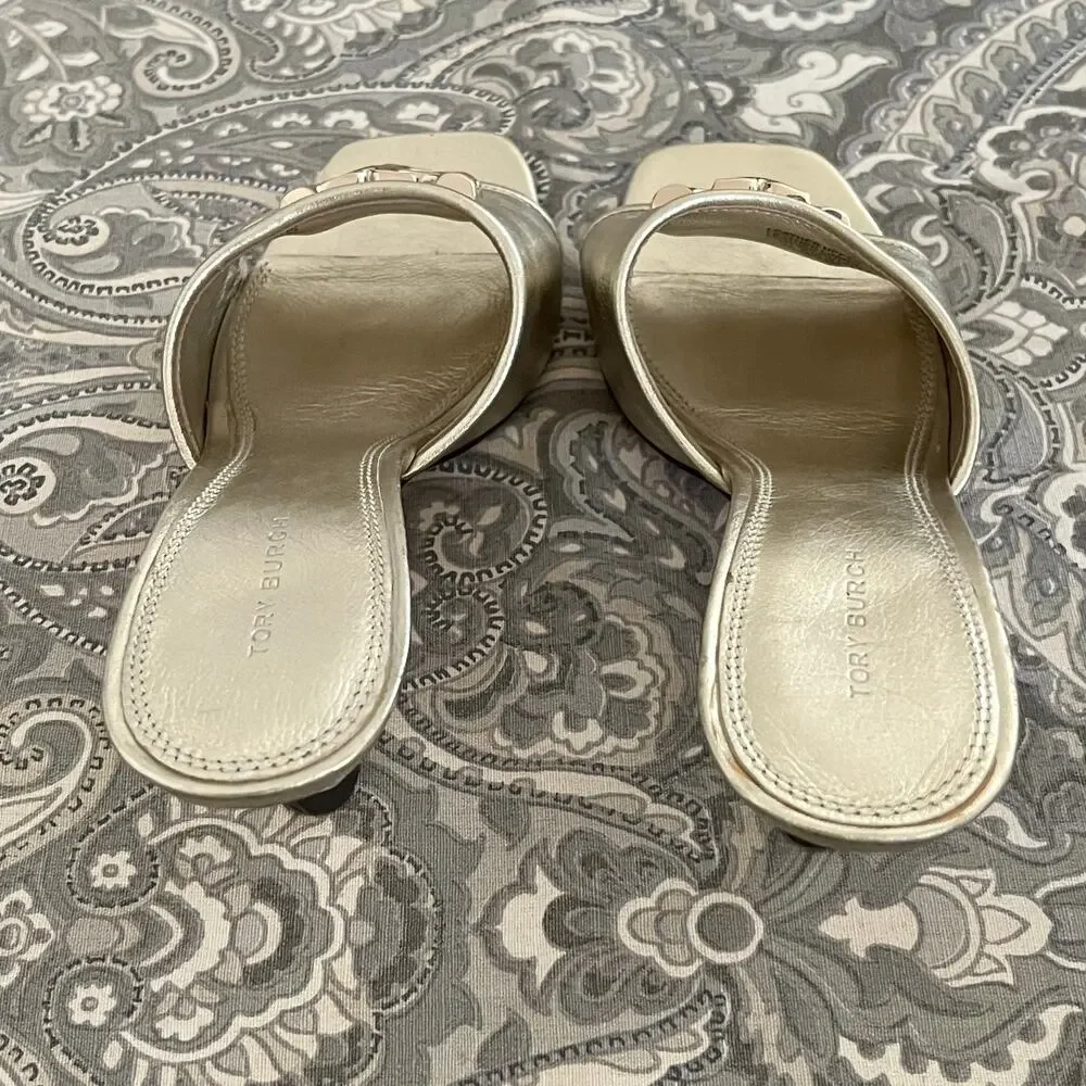 Tory Burch Eleanor Metallic Gold Medallion Mule Sandals